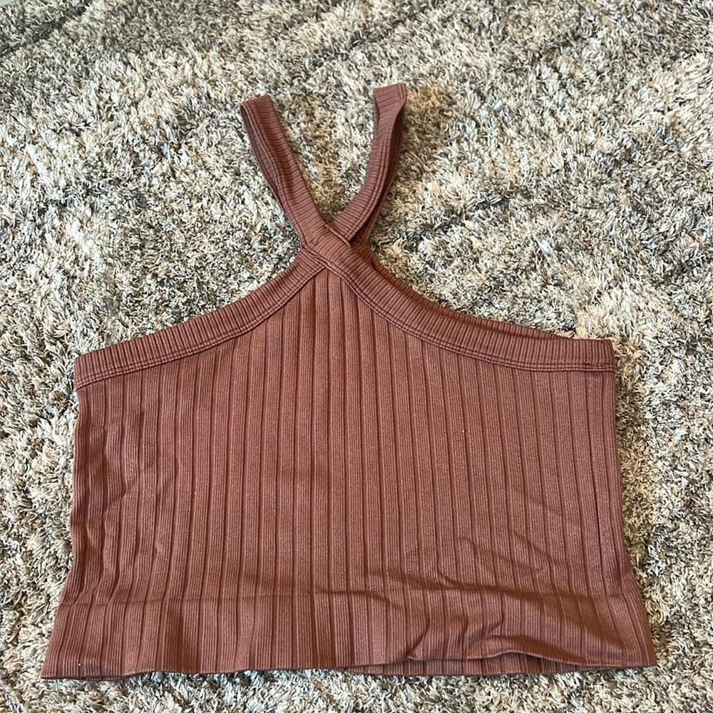 Brown ribbed crop top - Picture 1 of 2